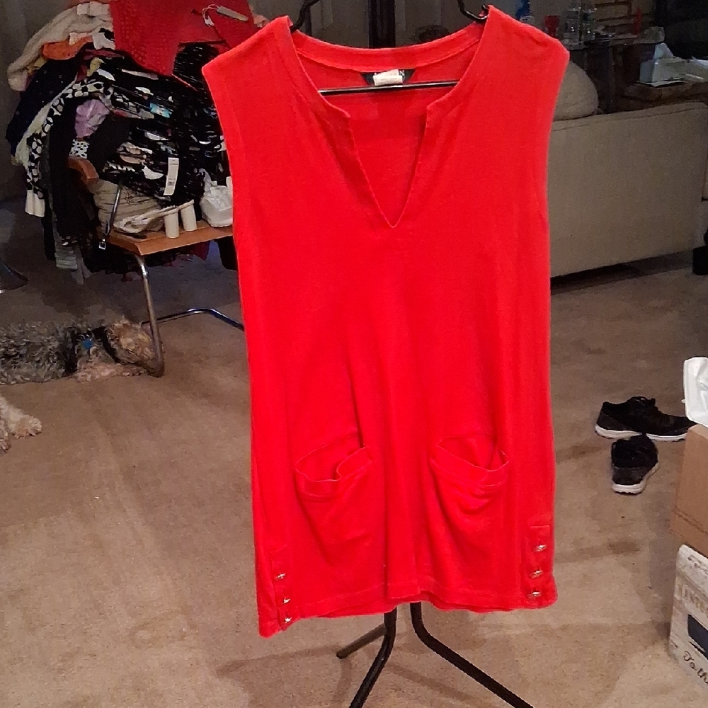 Lauren Ralph Lauren Vibrant Red V-Neck Tunic